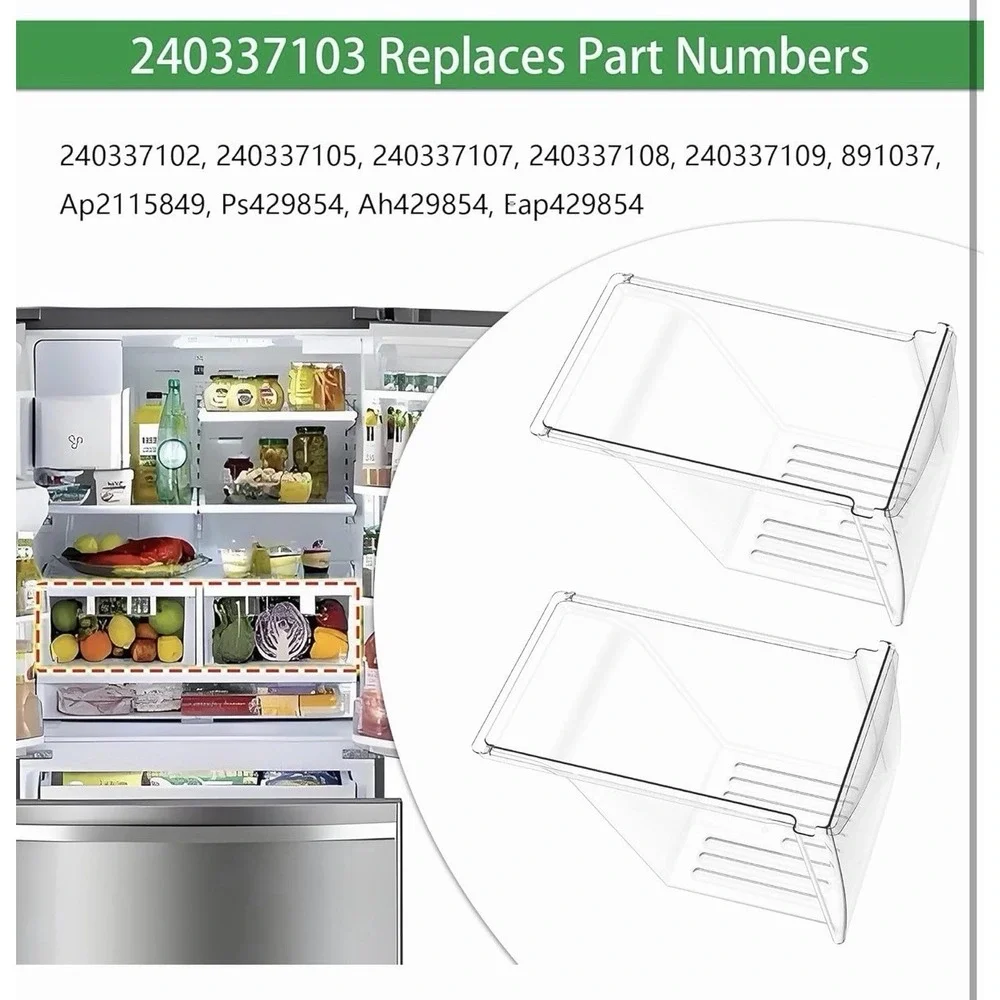 2 Pack Crisper Bin Drawer for Frigidaire Kenmore Refrigerator 240337103